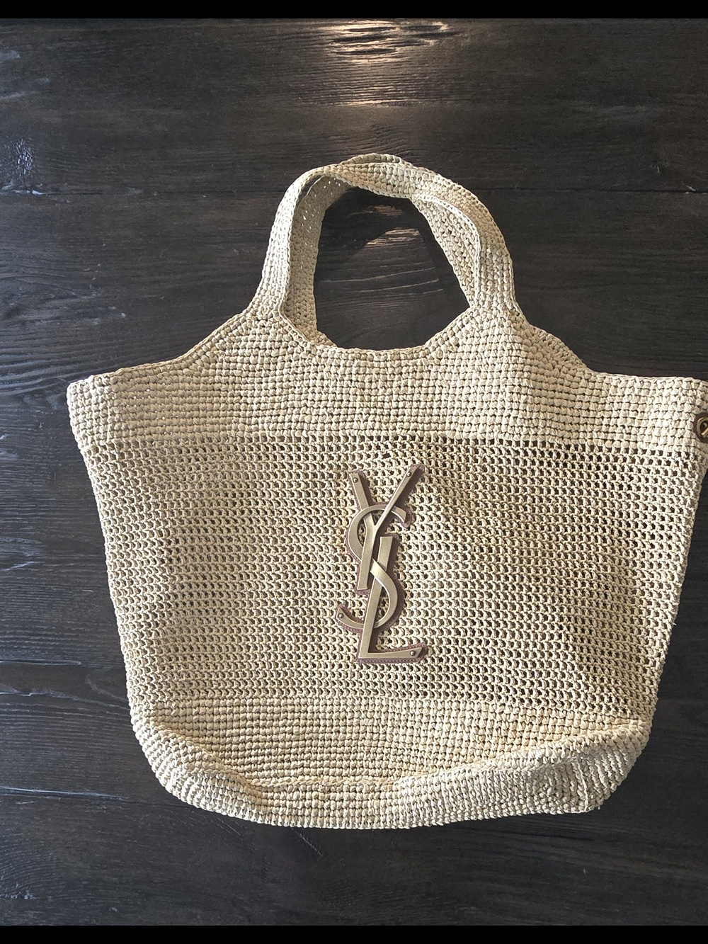 New Saint Laurent Beige Raffia Tote with Gold Logo AMAZING BAG! - Picture 2 of 15